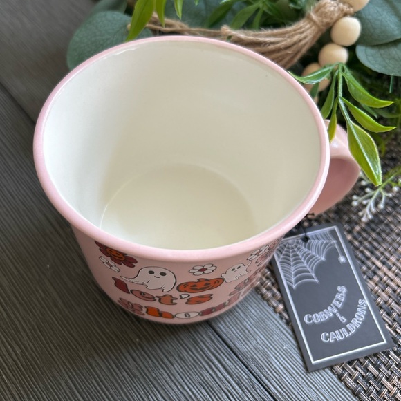 Cute Pink Ghost Daisy Pumkin Let’s Go Ghouls Cobwebs & Cauldrons Halloween Mug - Picture 3 of 4